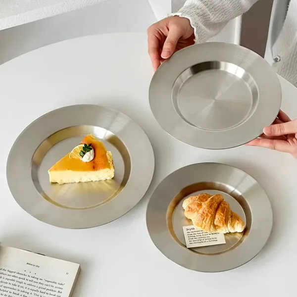 Matte Stainless Round Tray — BBQ Plate