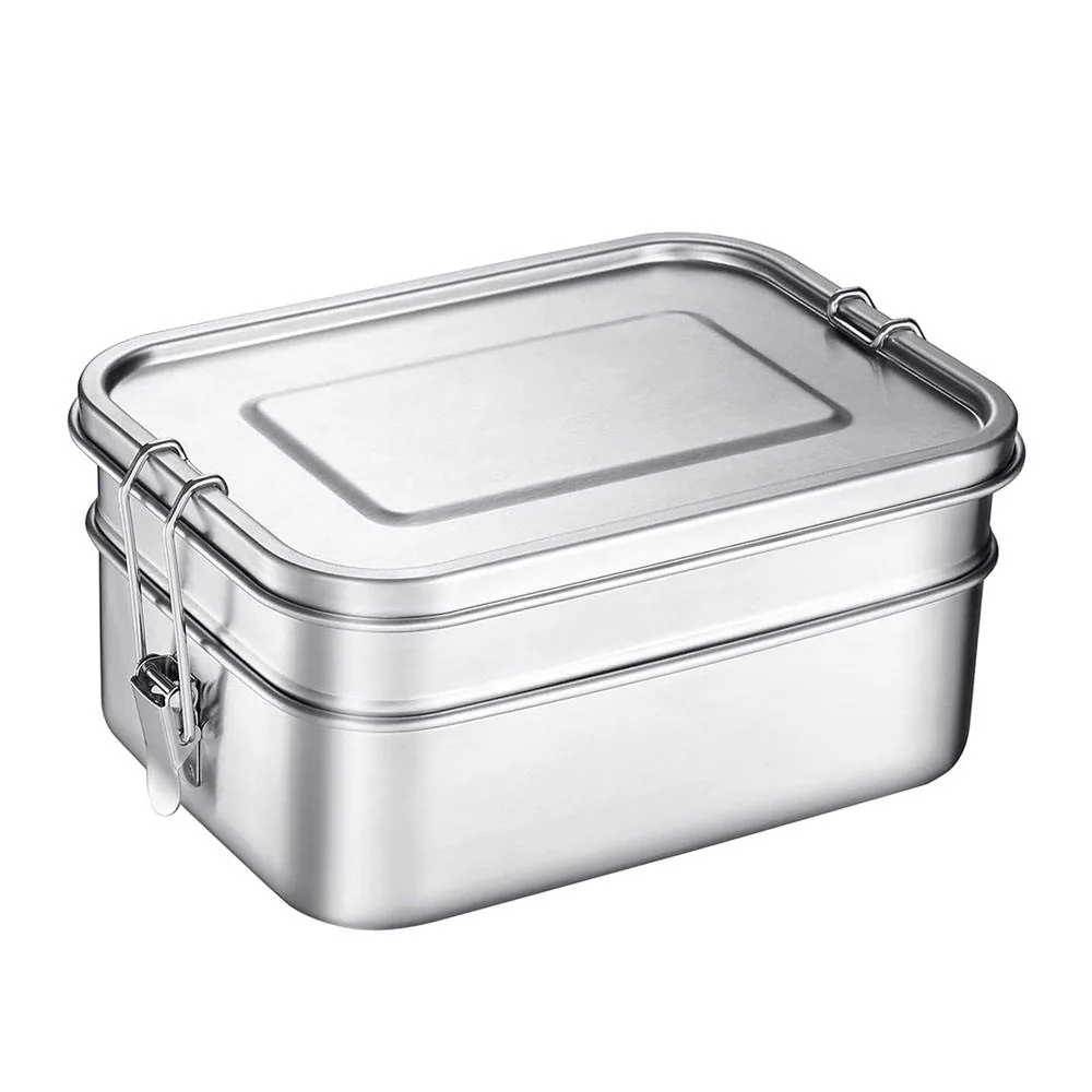 2-Tier Stainless Bento Box — Locking Clips
