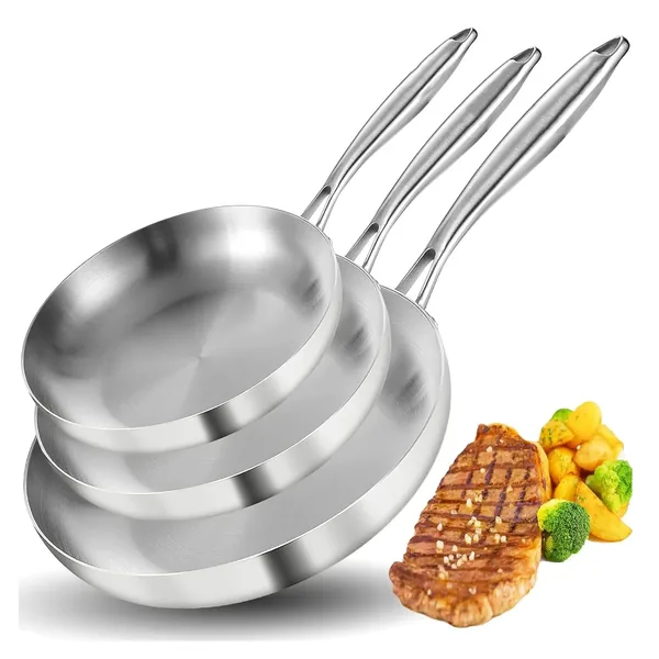 304 Stainless Frying Pan — No Coating