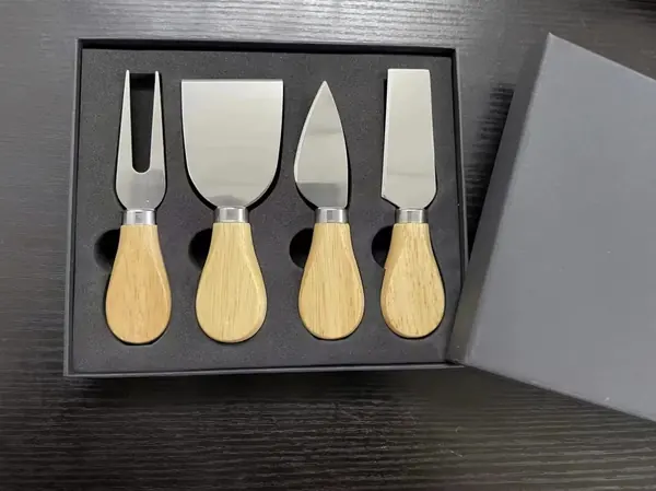 4-Piece Cheese Knife Set — Wood Handles